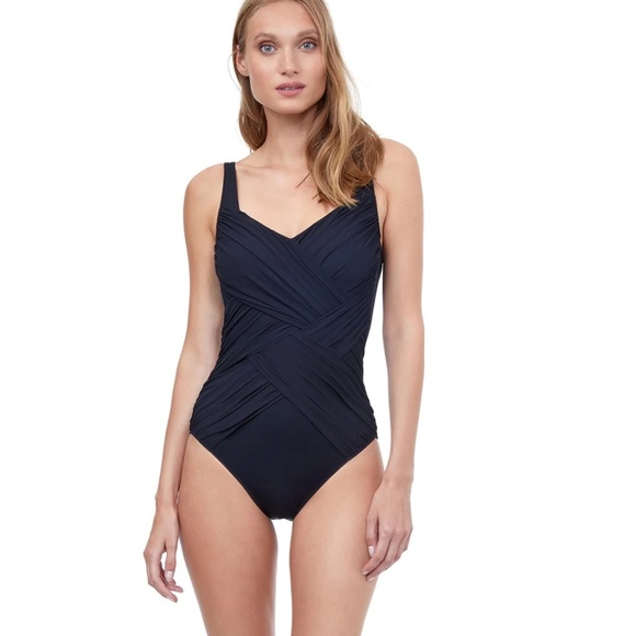 GOTTEX Lattice Square Neck One Piece Swimsuit in Black Size 10 - Picture 1 of 10